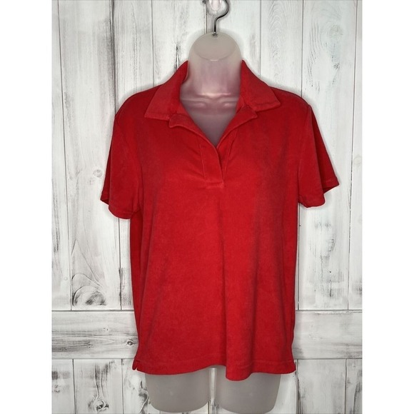 Birdwell Beach Britches Tops - WOMENS BIRDWELL BEACH BRITCHES RED SOFT FRENCH TERRY SHORT SLEEVE POLO SHIRT L